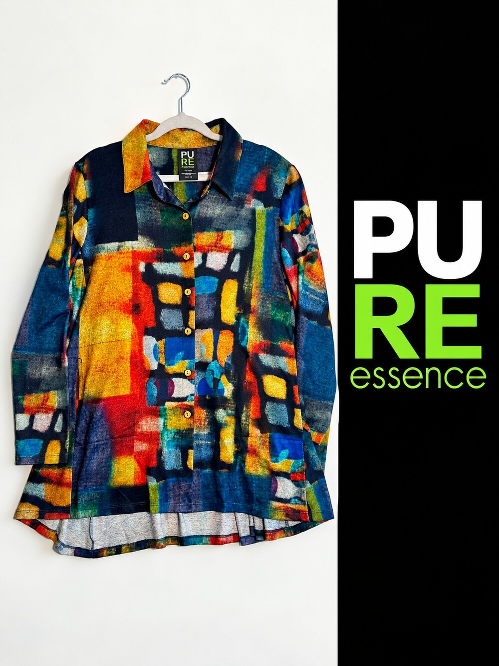 Pure Essence Urbanology Abstract Print Button Front Tunic Top XL Made in Canada